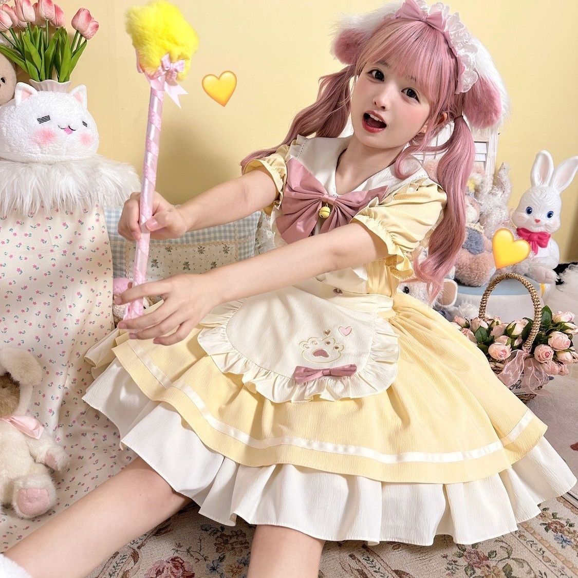 猫咪餐厅可爱op短小女仆lolita连衣裙围裙日系洛丽塔甜美少女新款