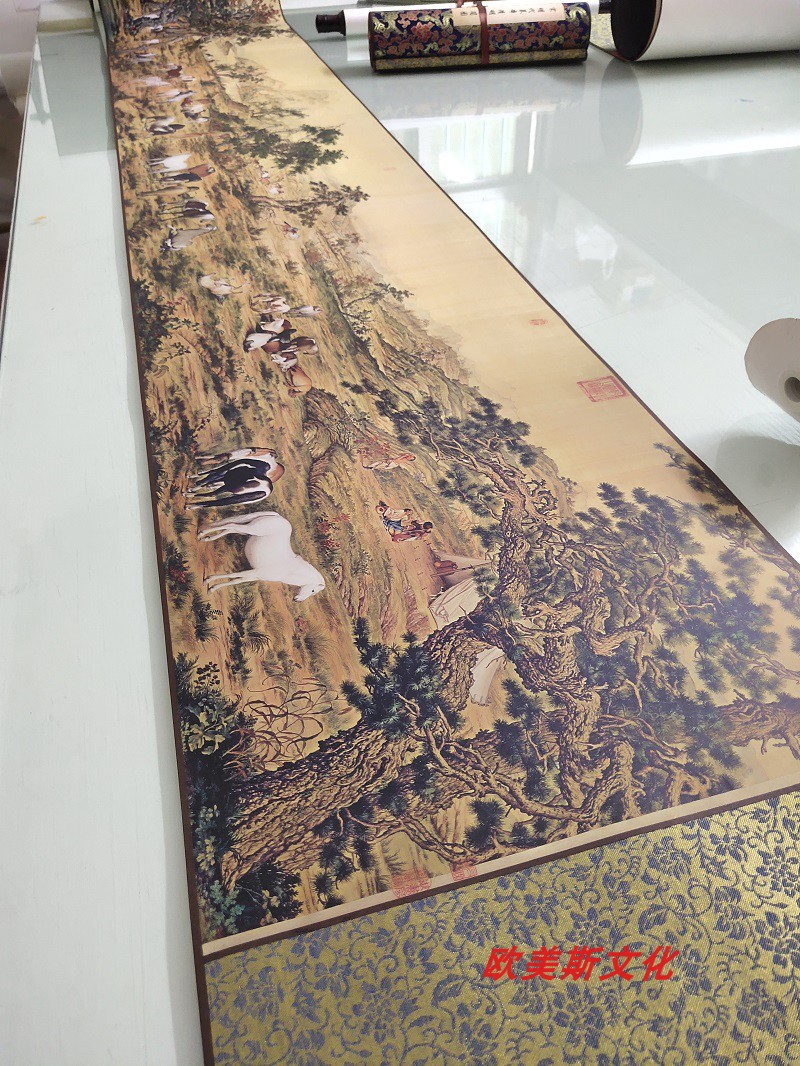 郎世宁 百骏图古代名家重彩工笔国画长卷巨幅微喷复制装饰画
