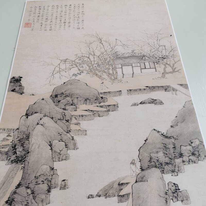 弘仁 林越寻梅图书画人物山水国画真迹微喷仿古客厅挂轴装饰画