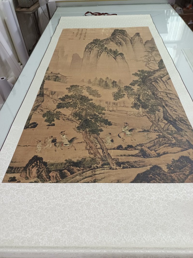 古代书法唐寅松林扬鞭图仿古山水人物国画复制品真迹微喷宣纸装饰