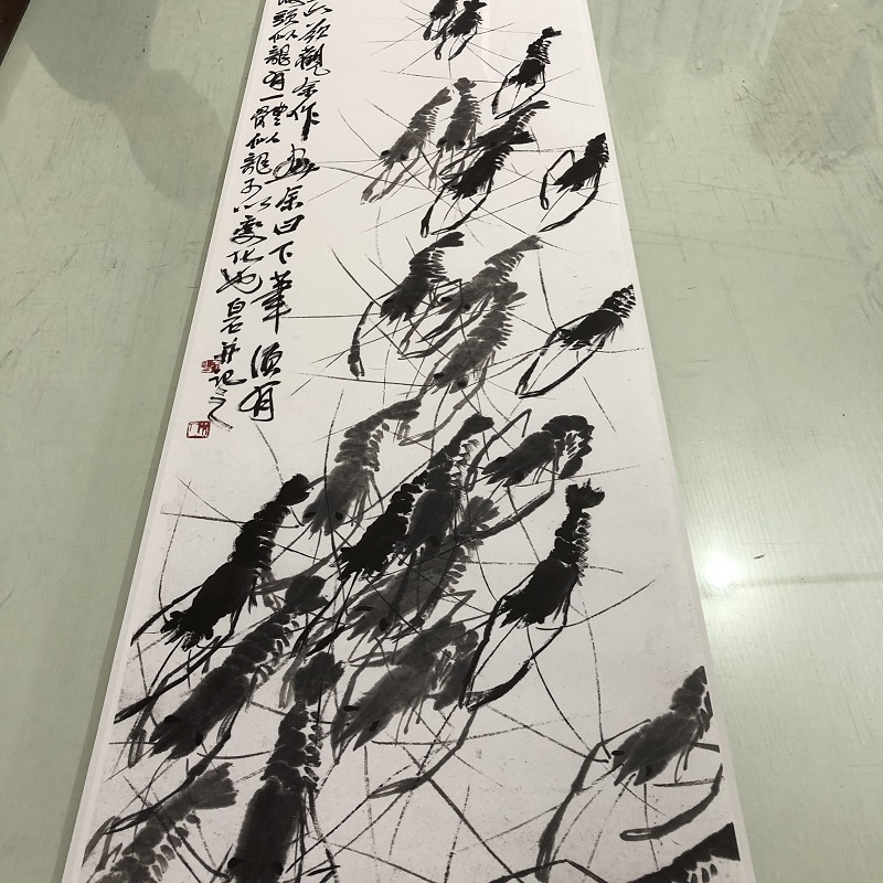 齐白石群虾图水墨挂画字书画真迹高清微喷仿真复制临摹装饰画