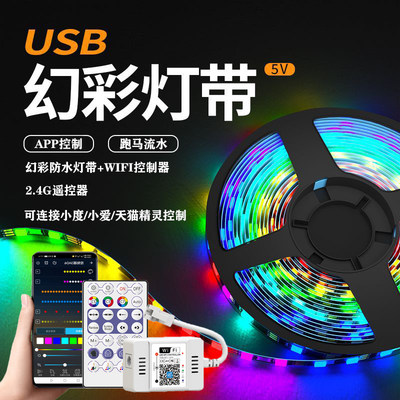 USB5V跑马流水幻彩音乐律动灯带