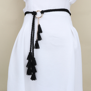 韩国百搭配裙腰带女裙装 饰简约百搭裙编织腰带绳子女配蕾丝连衣裙