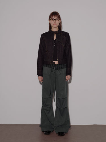 灰绿色翻腰头天丝棉微喇长裤