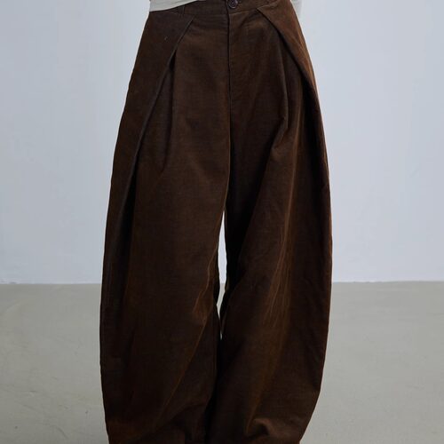 unnone item 复古百搭铁锈棕灯芯绒弯刀裤阔腿裤拖地长裤女秋冬