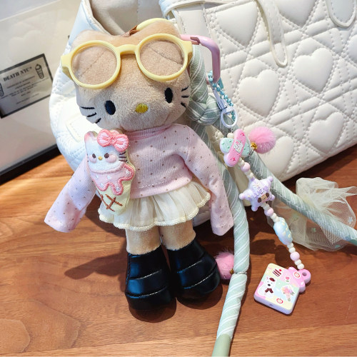 甜美可爱粉色波点上衣黑皮长腿HelloKitty包挂件Kitty猫玩偶挂链