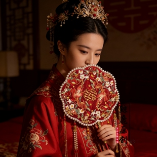 鲸鹿原创锦鲤珠边绣花喜扇新娘出嫁礼物婚扇中式旗袍秀禾汉服装饰