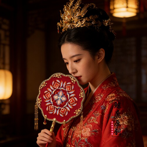 九霄团花异型复古结婚团扇