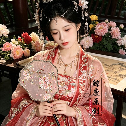 鲸鹿原创紫薇花机绣单面国风汉服团扇古风拍照走秀道具装饰摆件