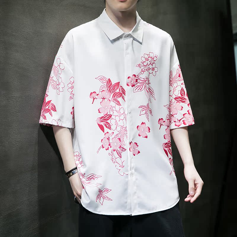 男士印花风休闲男新潮款青年短袖衬衫DSA008-1-S019-P45,男装T恤,电商A008-1