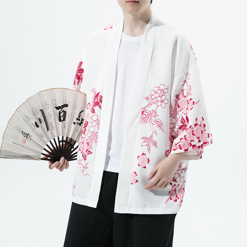 2025夏季新款风仙鹤言文荷花和服开衫披风男款6006K039p40,男装卫衣,电商A008-1
