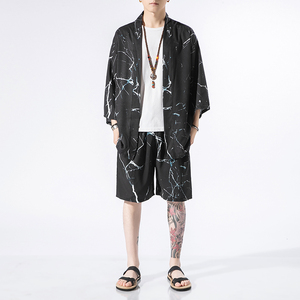 夏季风道袍男短袖汉服开衫汉服防晒衣套装DSA008-1-TZK08P70图片