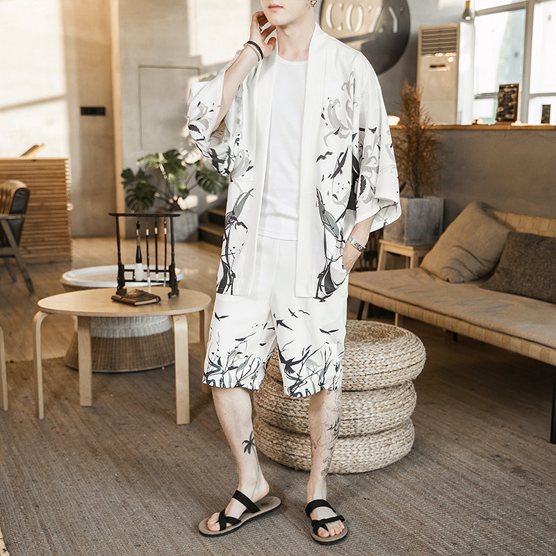 2025夏季风套装男士云霄和服大码两件套DSA008-1-K13-P70,男装休闲套装,电商A008-1