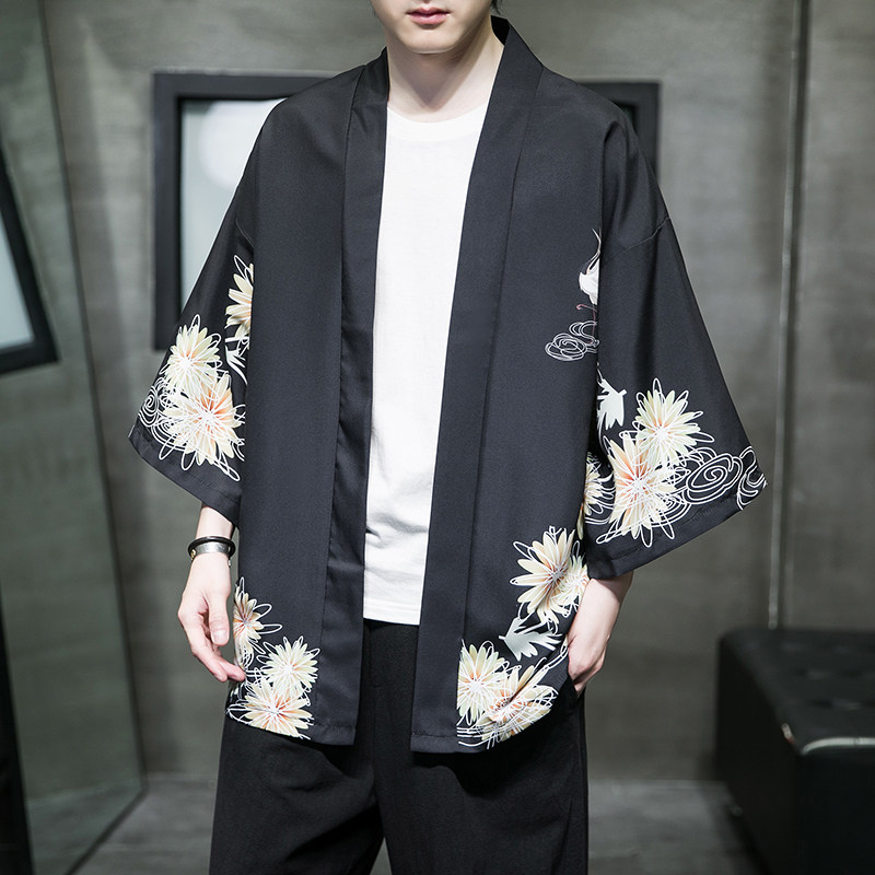 2025夏季新款风红日仙鹤和服开衫披风男款6006K039p40,男装卫衣,电商A008-1