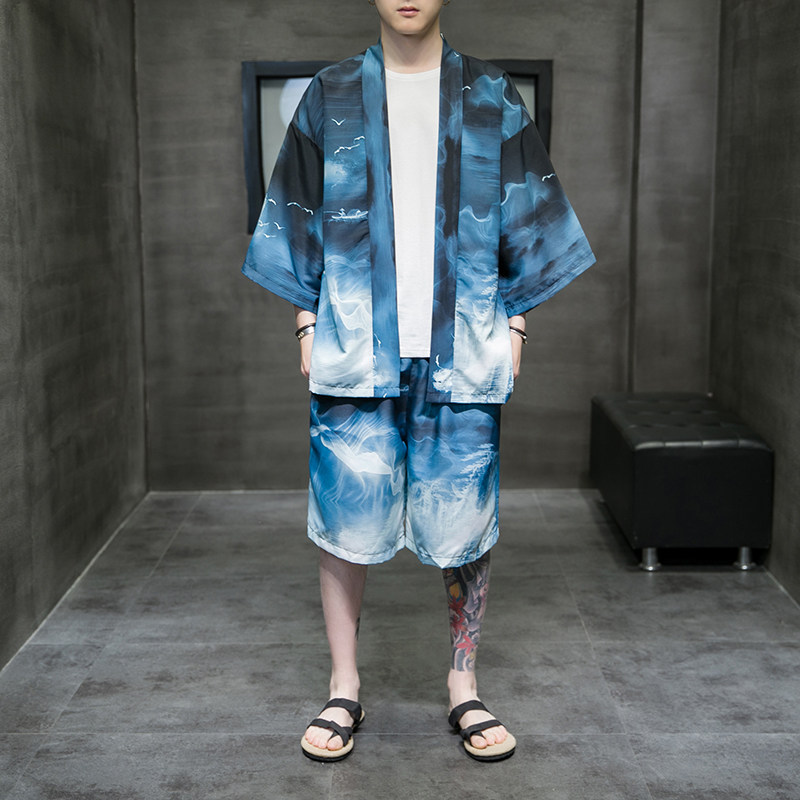 2023风道袍男短袖汉服开衫和服防晒衣套装DS-A008-1-TZK51P70图片