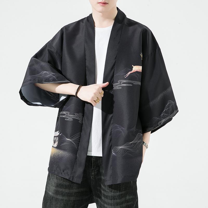 夏季新款风仙鹤祥鹿汉服开衫披风男DS-A008-1-K93p40,男装民族服装,电商A008-1