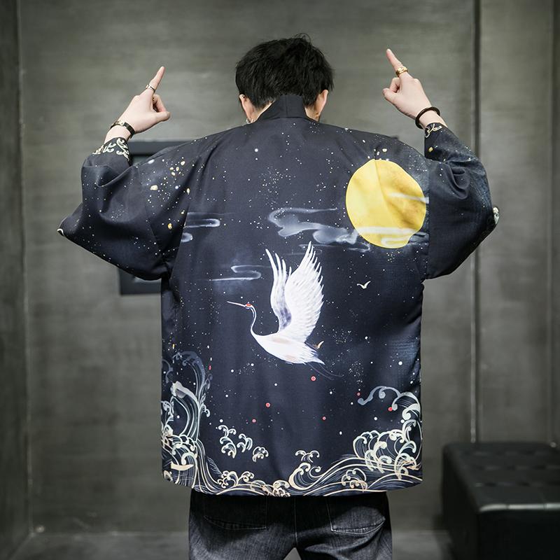 夏季新款风仙鹤祥鹿汉服开衫披风男DS-A008-1-K93p40,男装民族服装,电商A008-1