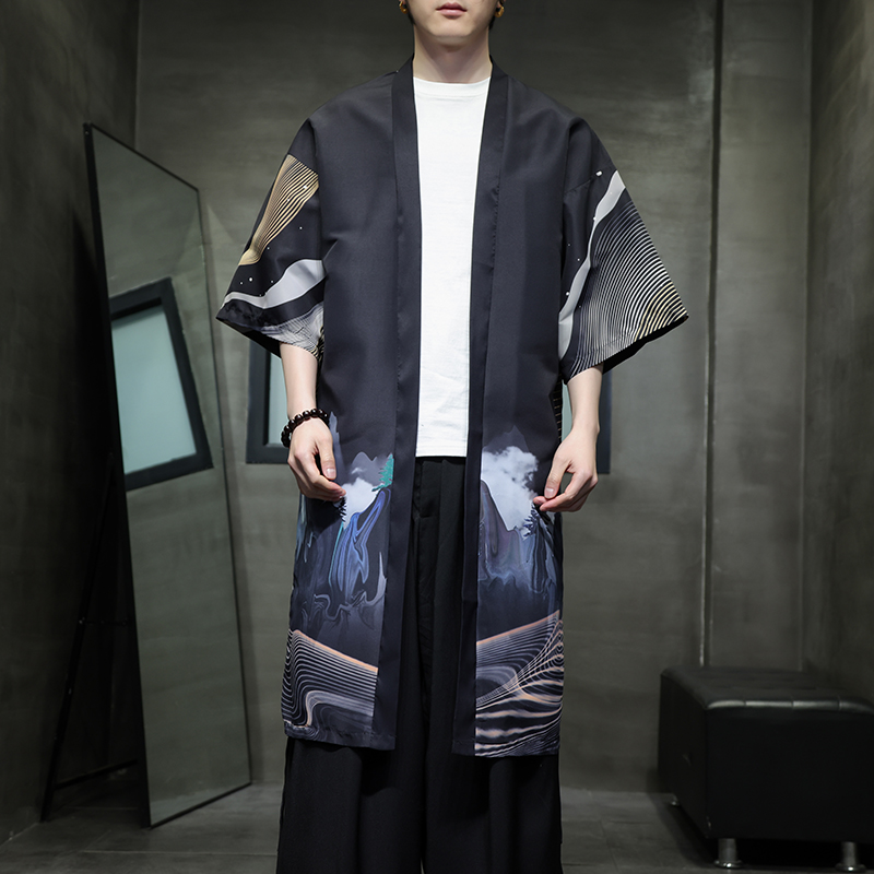 夏季新款风汉服开衫披风男DSA008-1-K302p48，男装风衣，电商A008-1