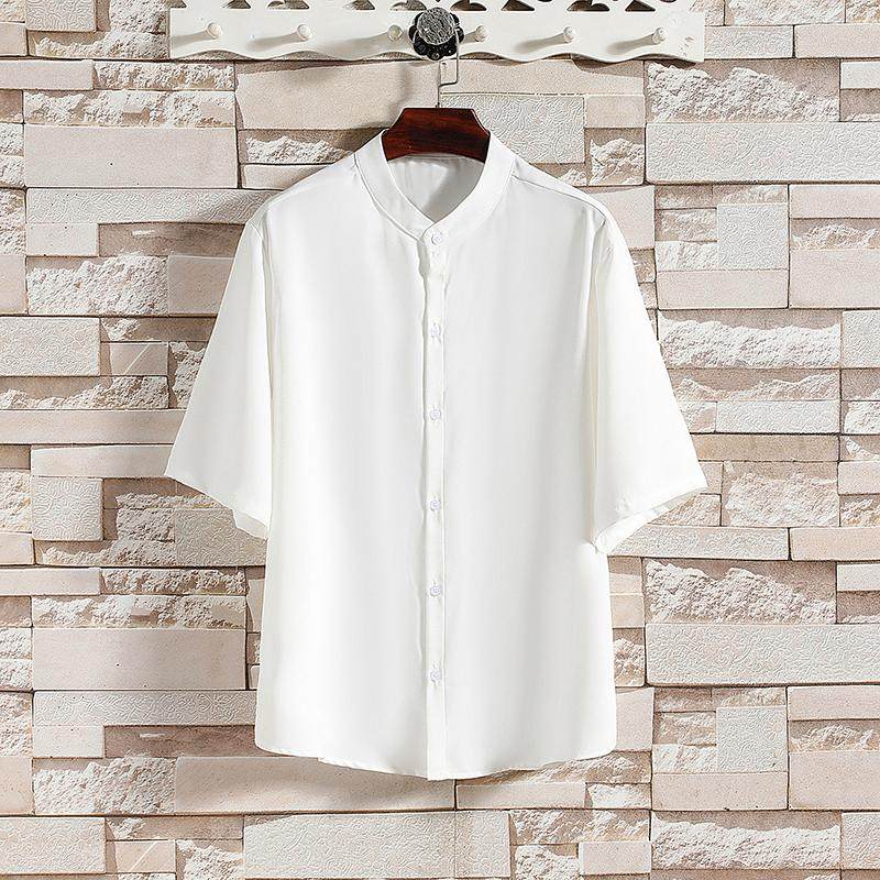 夏季男士短袖纯色冰丝衬衫男宽松衬衣A008-1-S1101-P35，男装T恤，电商A008-1