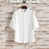 夏季男士短袖纯色冰丝衬衫男宽松衬衣A008-1-S1101-P35，男装T恤，电商A008-1