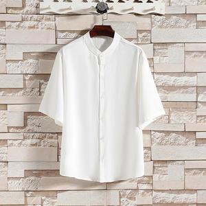 夏季男士短袖纯色冰丝衬衫男宽松衬衣A008-1-S1101-P35,男装T恤,电商A008-1