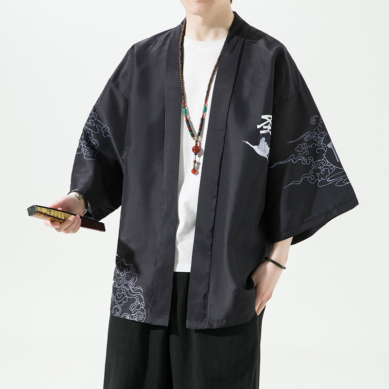 2025夏季新款风圣者霞光仙鹤和服开衫披风男6006K036p40,男装卫衣,电商A008-1