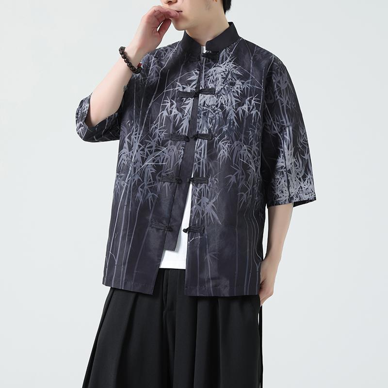夏季新款风短袖衬衫唐装汉服风印花男A008-1-S205-P45,男装衬衫,电商A008-1