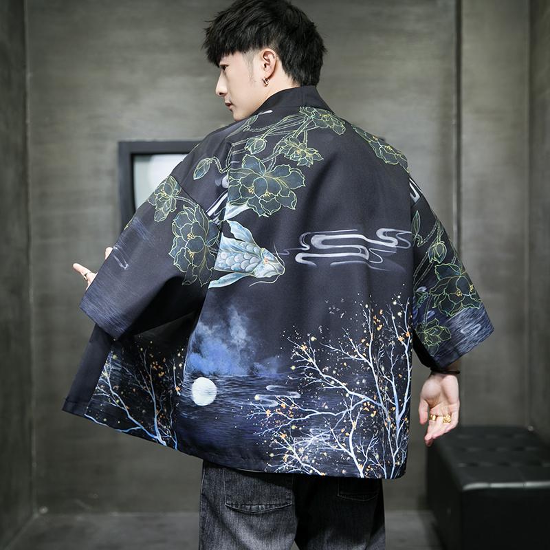夏季新款风大鱼竹叶和服开衫披风男DS-A008-1-K91p40,男装风衣,电商A008-1