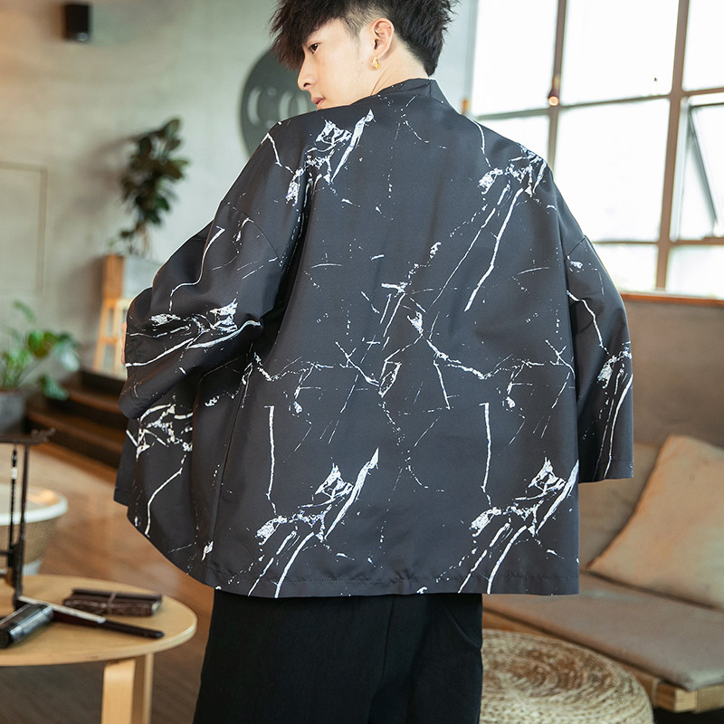2025夏季风道袍男短袖汉服开衫和服防晒衣DSA008-1K10P40,男装防晒衣,电商A008-1