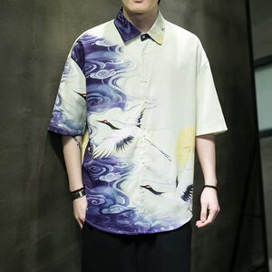 男士印花风休闲男新潮款青年短袖衬衫 DS-A008-1-S016-P45图片