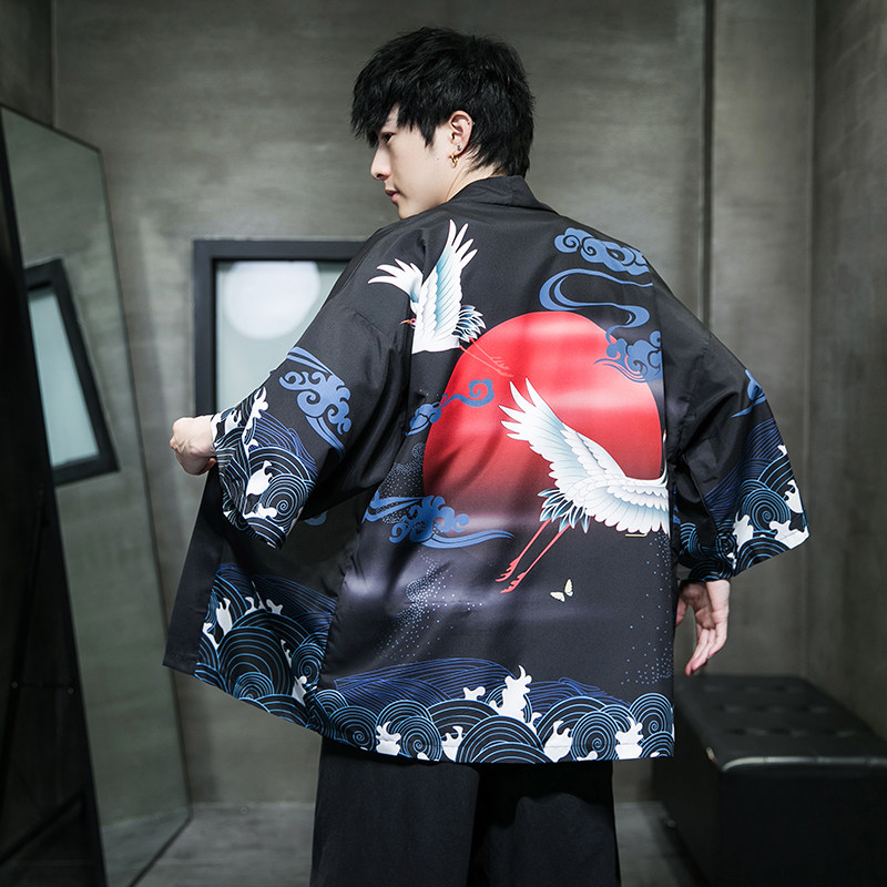 夏季新款风红日仙鹤和服开衫披风男款DSA008-1K039p40,男装卫衣,电商A008-1