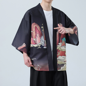 夏季新款风 仙鹤印花汉服风衣开衫披风男DSA008-1K85 P40图片