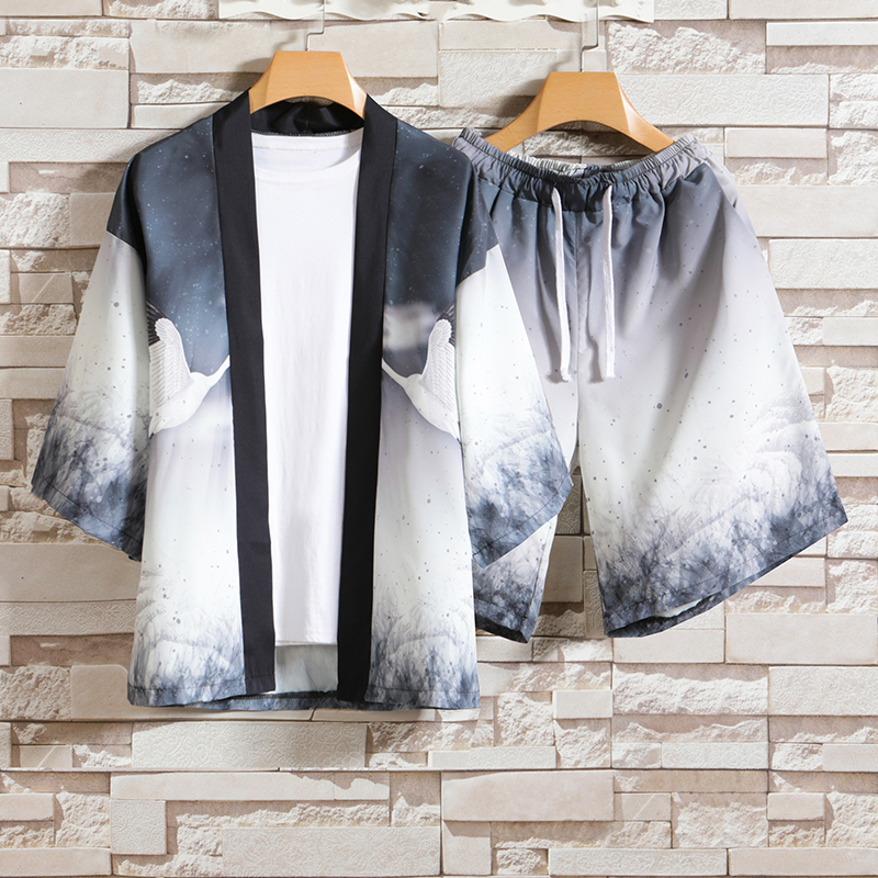 2025夏季风道袍男短袖汉服开衫防晒衣套装DSA008-1TZK51P70，男装防晒衣，电商A008-1