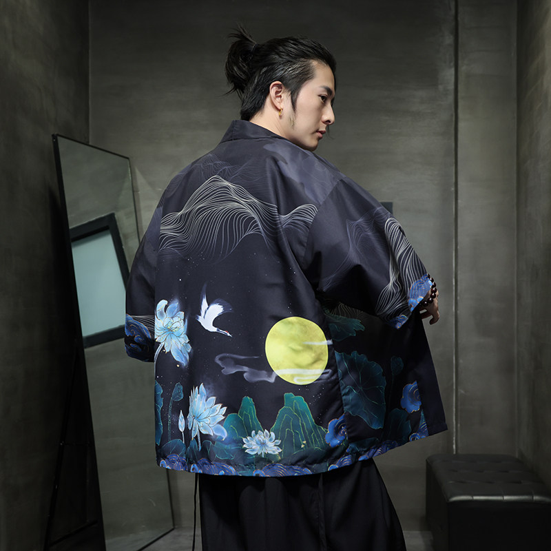夏季新款风 青山仙鹤印花汉服风衣开衫披风男DSA008-1K87 P40图片