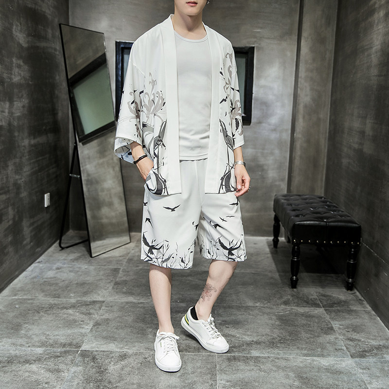 2025夏季风套装男士云霄和服大码两件套DSA008-1-K13-P70,男装休闲套装,电商A008-1