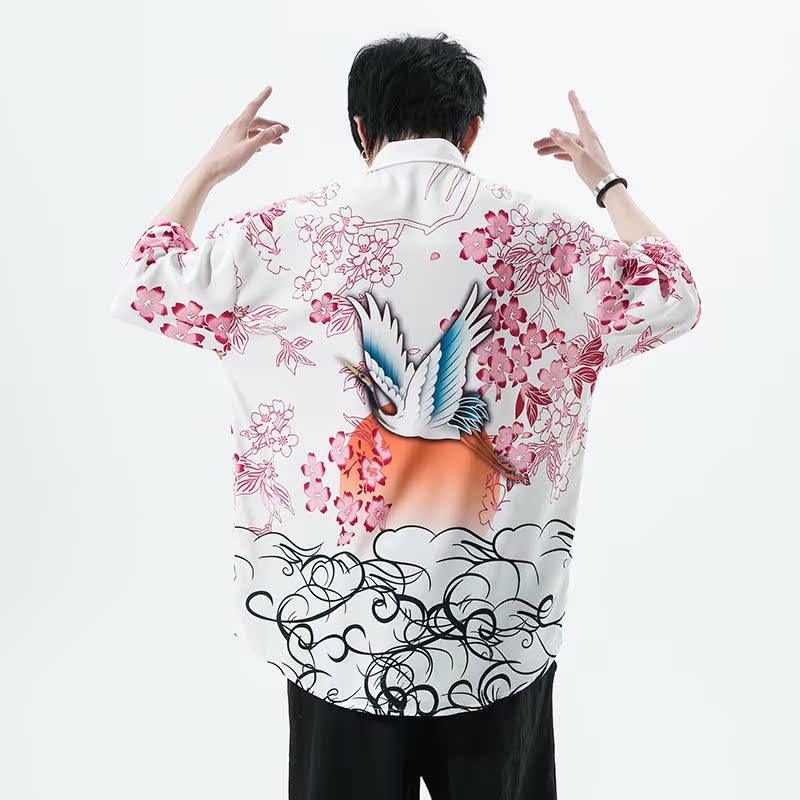 男士印花风休闲男新潮款青年短袖衬衫DSA008-1-S019-P45,男装T恤,电商A008-1
