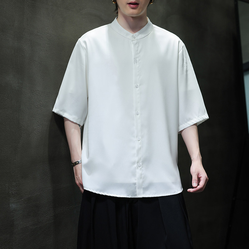 夏季男士短袖纯色冰丝衬衫男宽松衬衣A008-1-S1101-P35,男装T恤,电商A008-1