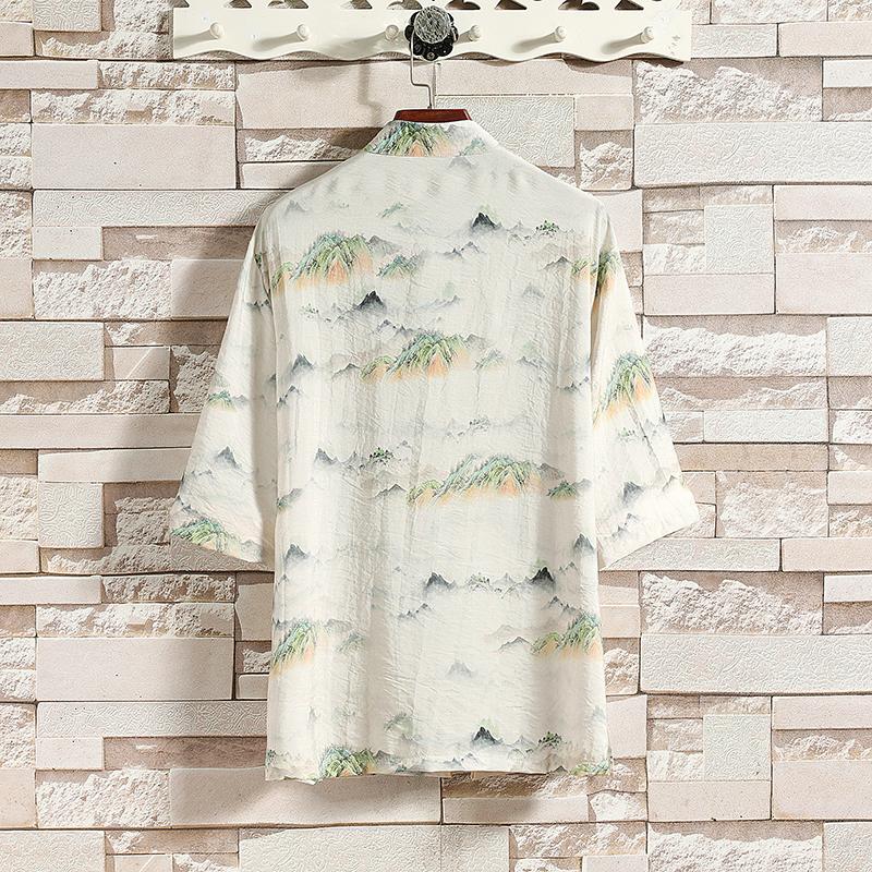 夏季新款风短袖衬衫唐装汉服风印花男A008-1-1102-P50,男装衬衫,电商A008-1