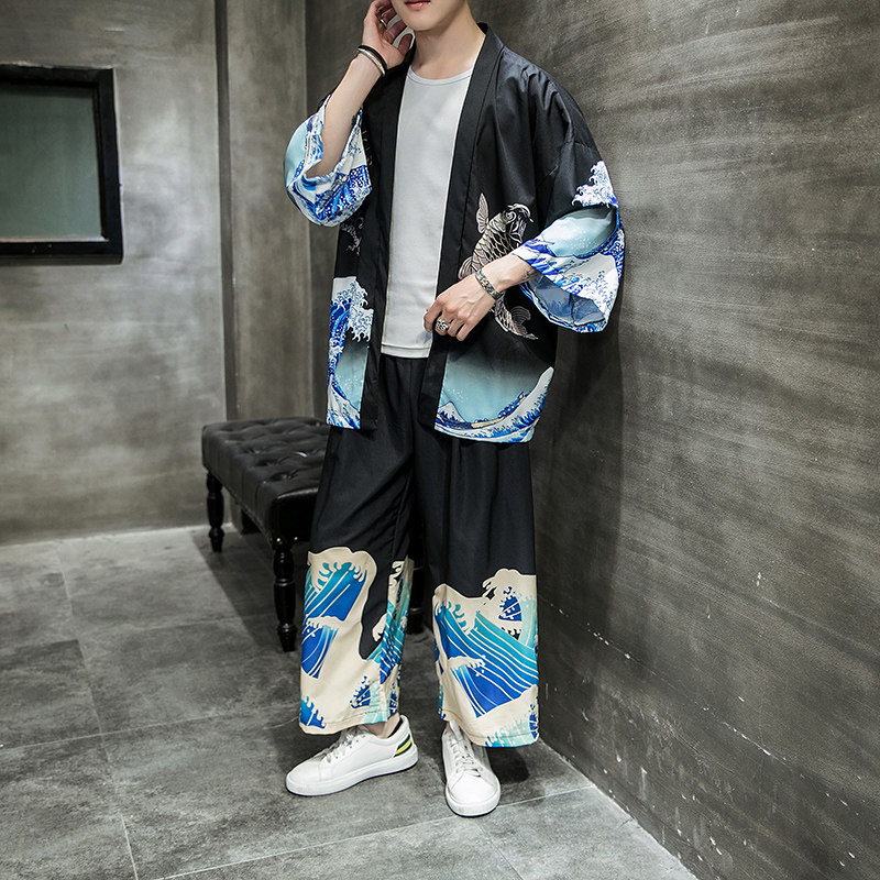 2025夏季风套装男士海浪汉服大码两件套DSA008-1-K12-P75,男装休闲套装,电商A008-1