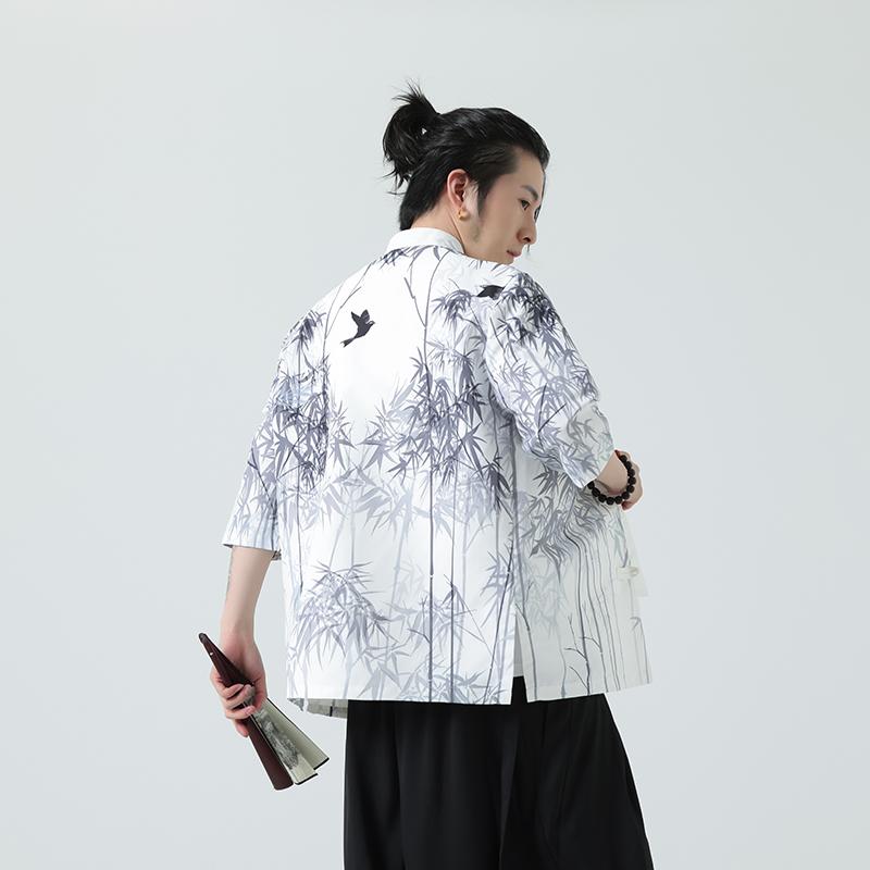 夏季新款风短袖衬衫唐装汉服风印花男A008-1-S205-P45,男装衬衫,电商A008-1