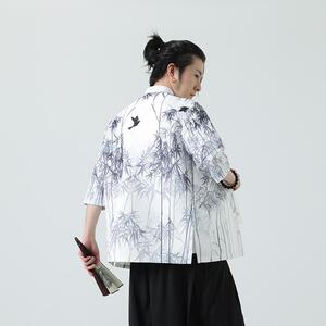 夏季新款风短袖衬衫唐装汉服风印花男A008-1-S205-P45图片