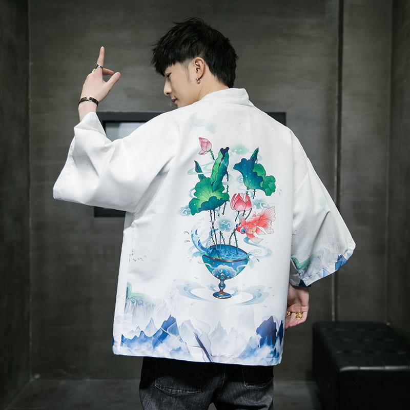 夏季新款风仙鹤祥鹿汉服开衫披风男DS-A008-1-K93p40,男装民族服装,电商A008-1