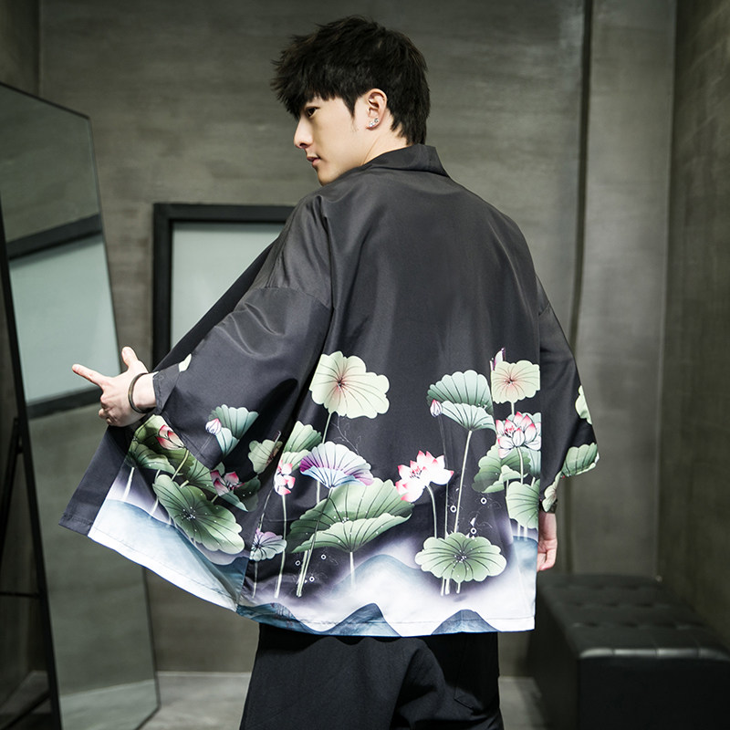 2023夏季新款风青叶仙鹤汉服开衫披风男DS-A008-1-K037p40,男装风衣,电商A008-1