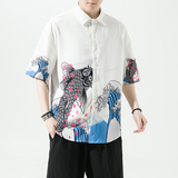 男士印花风休闲男新潮款青年短袖衬衫DS-A008-1-S018-P45，男装衬衫，电商A008-1