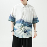 男士印花风休闲男新潮款青年短袖衬衫DS-A008-1-S017-P45，男装衬衫，电商A008-1