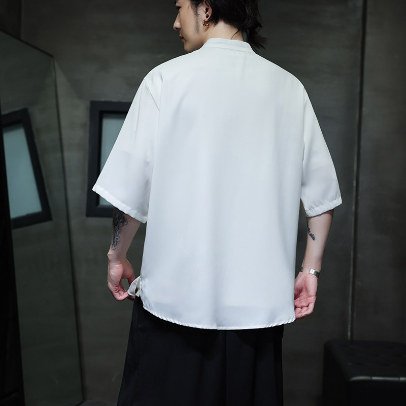 夏季男士短袖纯色冰丝衬衫男宽松衬衣A008-1-S1101-P35,男装T恤,电商A008-1