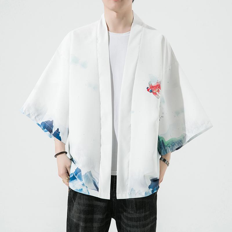 夏季新款风仙鹤祥鹿汉服开衫披风男DS-A008-1-K93p40,男装民族服装,电商A008-1