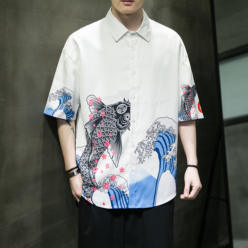 男士印花风休闲男新潮款青年短袖衬衫DS-A008-1-S018-P45，男装衬衫，电商A008-1