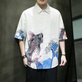 男士印花风休闲男新潮款青年短袖衬衫DS-A008-1-S018-P45，男装衬衫，电商A008-1