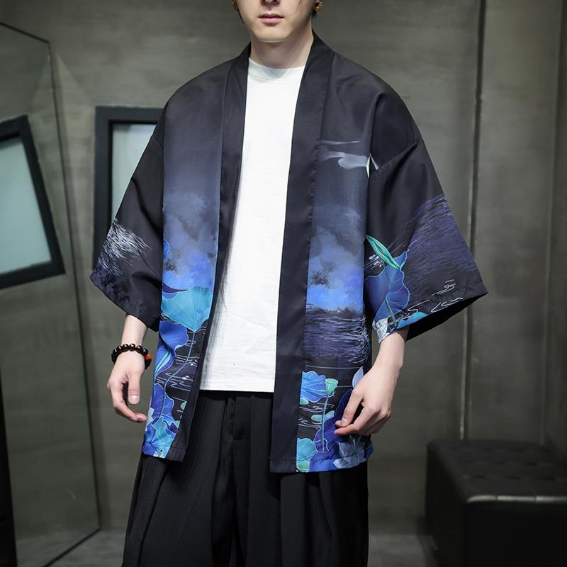 夏季新款风青山仙鹤印花汉服风衣开衫披风男DSA008-1K87P40,男装风衣,电商A008-1